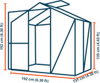 Greenhouse Jasmin 2 Aluminum Frame - 6.3 x 4.3 ft Approx. 6 mm Polycarbonate Panels - Bonus Base Frame and Automatic Vent Opener