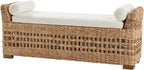 HULALA HOME 56" Rattan Storage Bench, Boho Wicker End of Bed Bench, Natural | Water Hyacinth Frame, Hollow-Carved Design, Armrests and Round Pillows, for Bedroom Entryway Living Room