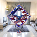 Eagle Wind Spinners for Yard and Garden,Wind Spinner Hanging,3D Metal Wind Catchers,12in American Flag Kinetic Spinner,Fourth of July Independence Day Party Decorations for Indoor Outdoor(Rhombus)