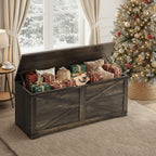 DWVO Wooden Storage Bench, Farmhouse Storage Chest with Safety Hinges, Entryway Shoe Organizer, Multi-Use Storage for Living Room/Bedroom, 39.4" L, Dark Rustic Oak
