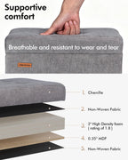 ABHENG Steel Frame Small Ottoman with Storage Footrest Gray UASND70G | 12.2" D x 16.1" W x 17.7" H, Hold 660 lbs, 48L Storage Capacity, Breathable Chenille, Removable Lid, for Dorm Living Room