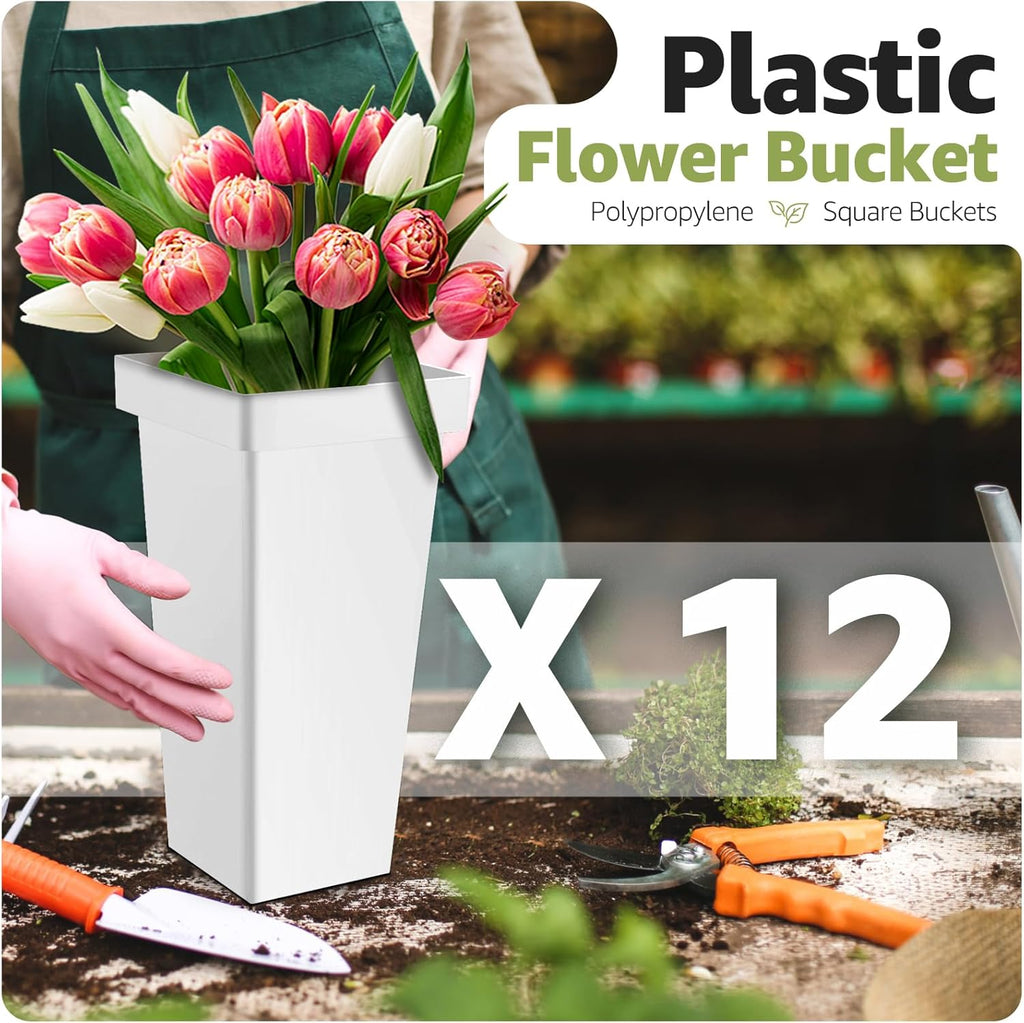 3 Layers Flower Display Stand with Buckets, 12 PCS Buckets Plant Stand with Wheels, Movable Metal Plant Stand for Terrace Garden, Living Room, Florist Shop