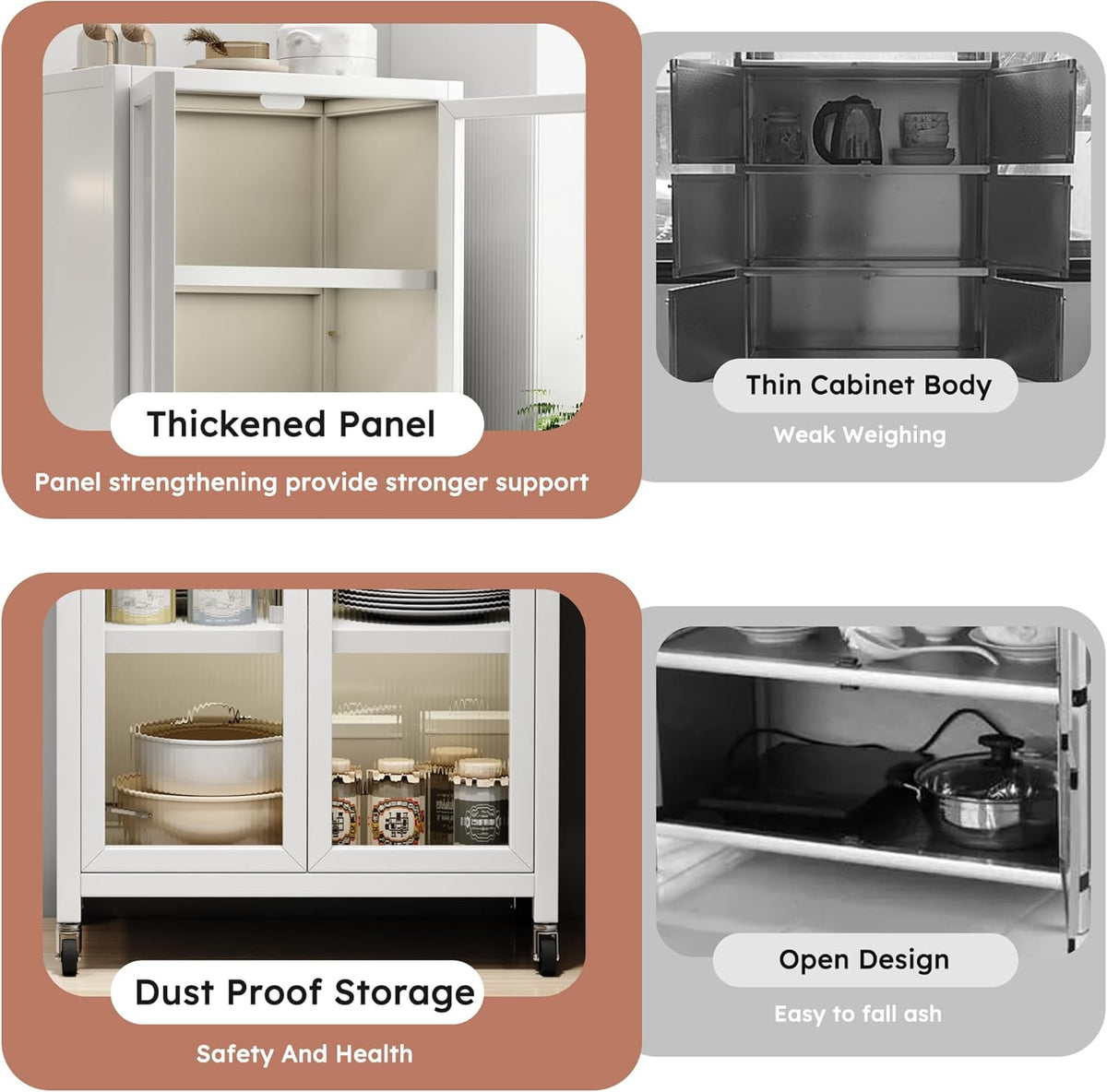 6 Tier 63" Kitchen Appliance Storage,Appliance Cabinet,Bakers Rack with Doors with Transparent Flap Door Design Kitchen Storage Shelves,Microwave Stand for Dining Room White