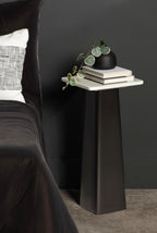 Kate and Laurel Quinley Modern Square Marble Drink Table, 10 x 10 x 22, White Marble and Gray Gunmetal, Contemporary Marble Pedestal Table for Use as Living Room Plant Stand or Bedroom Mini Table