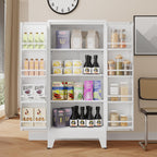 48" H Metal Kitchen Pantry Storage Cabinet, Freestanding Cupboard Storage Cabinet with Doors and Adjustable Shelves, Large Stand Up Food Cupboard for Living Room, Dinning Room, White