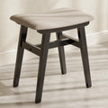 Muwuele Solid Wood Vanity Stool, Compact Makeup Chair with Saddle Cushion, Linen-Covered High Rebound Sponge Seat, Easy Assembly Footstool for Bedroom, Entryway, Home, Black