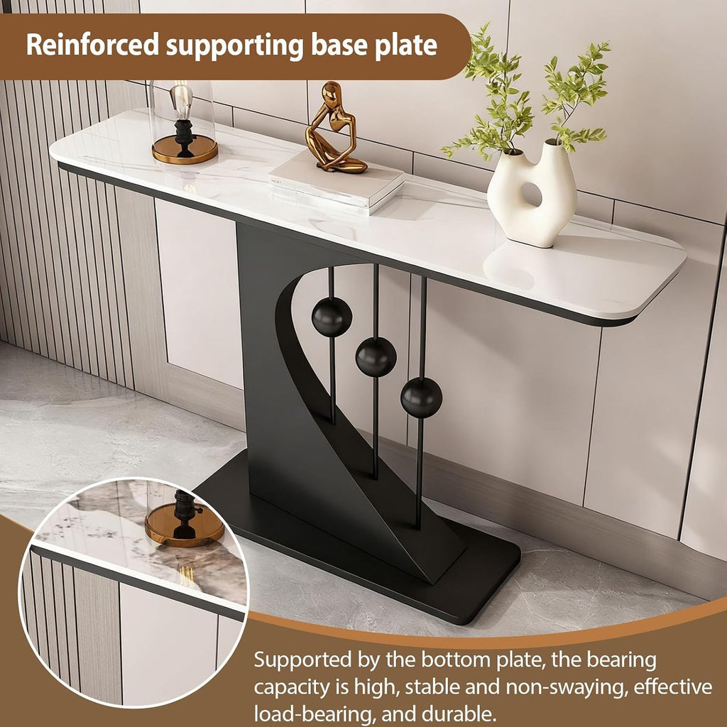 Faux Marble Console Table,Narrow Long Entryway Table,with Geometric Metal Frame,with Marble Tabletop,for Corridor/Entrance/Living Room/Bedroom,for Small Spaces(F,120cm/47.2in)