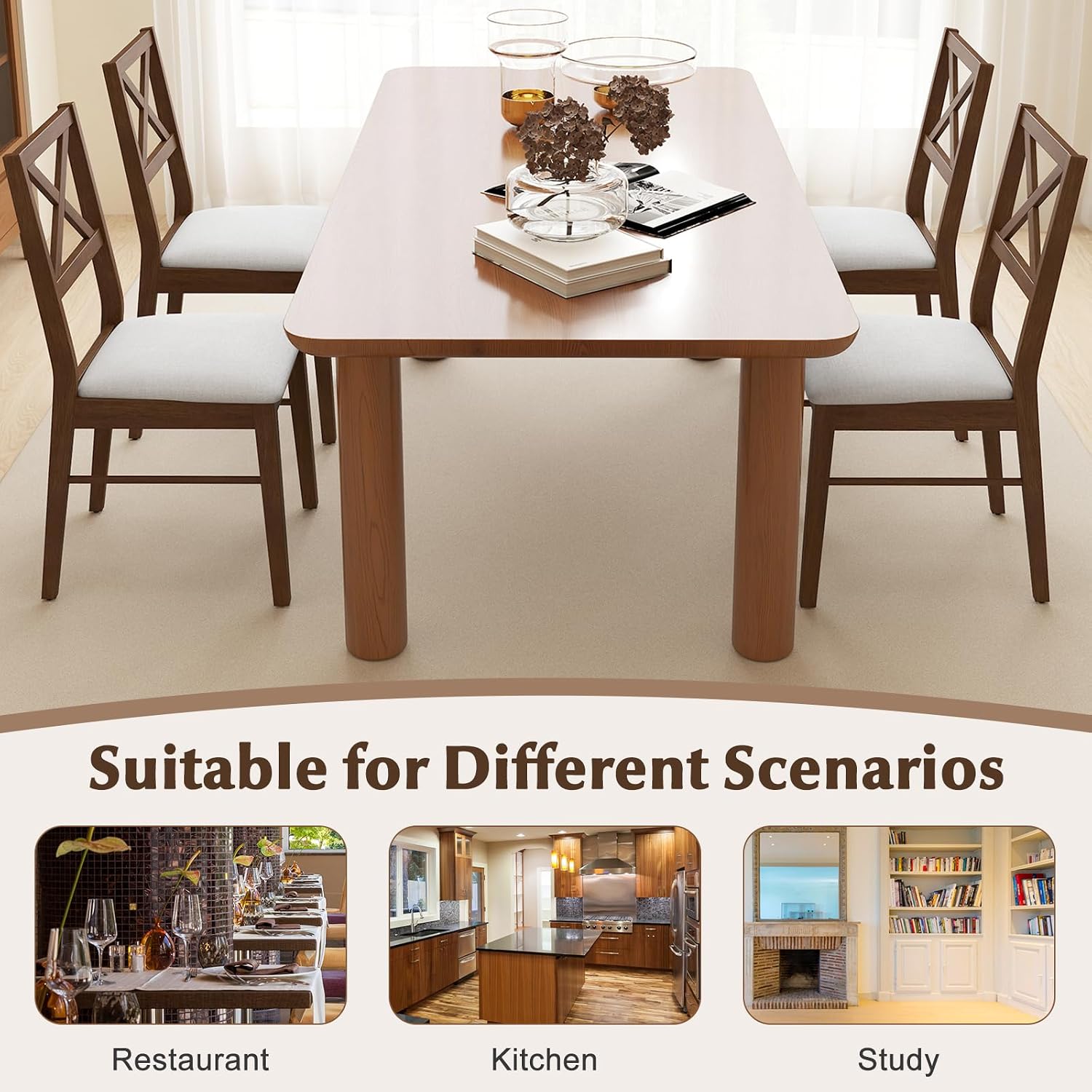 GOFLAME Dining Chairs Set of 4, Upholstered Kitchen Side Chairs with Rubber Wood Frame, Padded Seat, Cross Back, Farmhouse Armless Dinette Chairs for Dining Room, Living Room, Brown & White