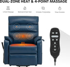 DYNOX Power Lift Recliner Chair for Elderly, Dual Motor Lay Flat Lift Chair with Heat & Massage, 350 LBS Capacity(9188,Faux Leather,Dark Blue)