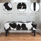 HomeStock Urban Upmarket Faux Cowhide Bench with Nailheads, Bold Statement Piece with Nailhead Trim, Additional Seating, 40" L x 17" W x 17" H in Plush Faux Velvet Fabric
