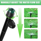 Drip Irrigation Emitters Sprayers for 1/4" Tubing, Adjustable 360 Degree Water Flow Sprayer on 5.5" Arrow Stake,with 1/4" Locked Tee for Watering System(30Pcs Sprayers and 30Pcs Tee)