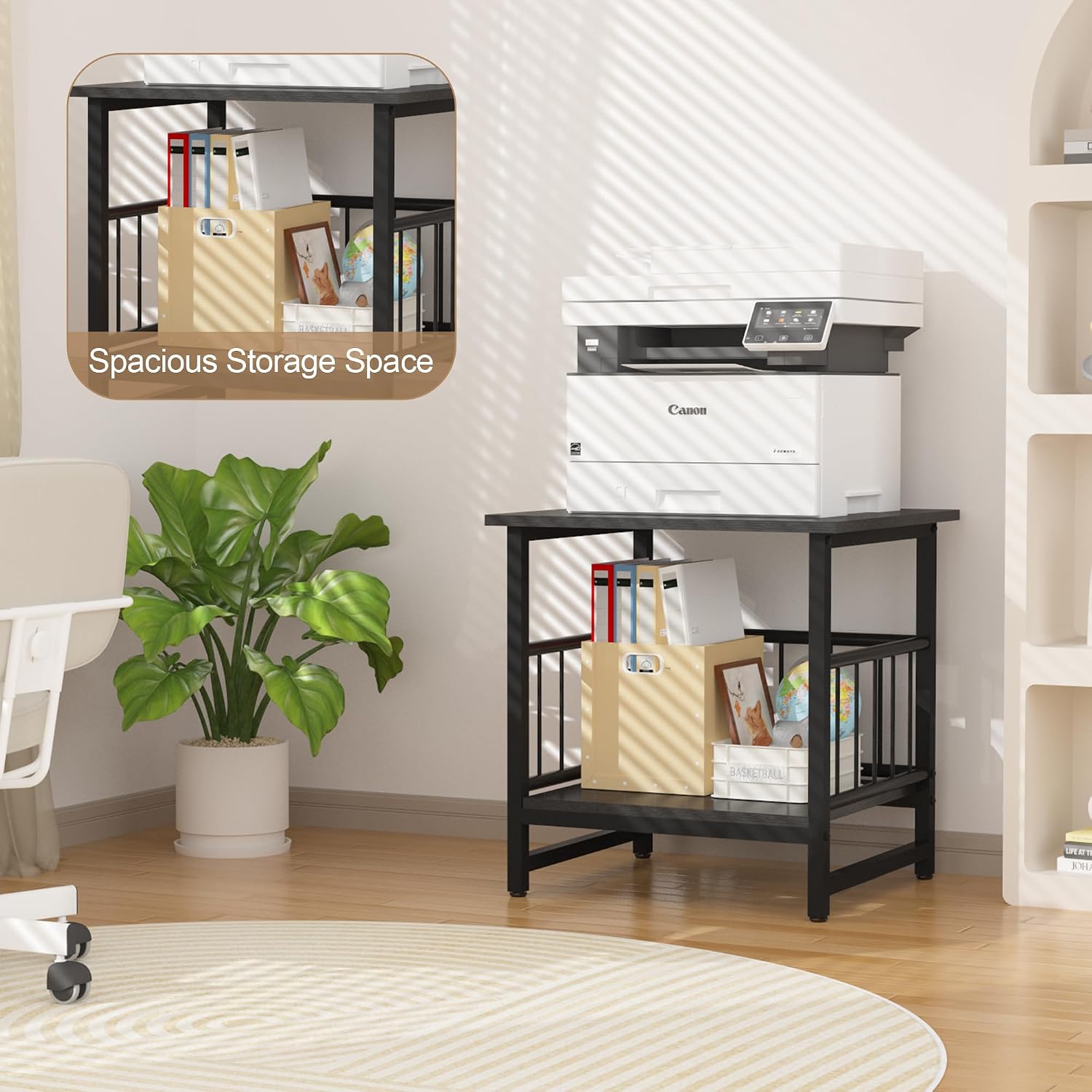 End Table, Industrial Side Table with 2-Tire Storage Shelf, 180LBS Mini Fridge Stand with Adjustable Feet, 18"x18" Wood Night Stand Small Bedside Table with Sturdy Metal Frame for Living Room Bedroom