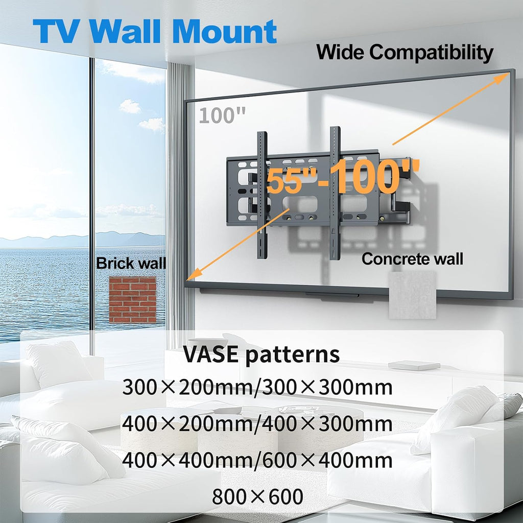 TV Wall Mount for 55-100 Inch TVs, Holds up to 264 lbs | Heavy Duty TV Mount with Extension,Wall Mount TV Bracket with Articulating Dual Arms,Max VESA 800 x 600mm ,VC-Z1688