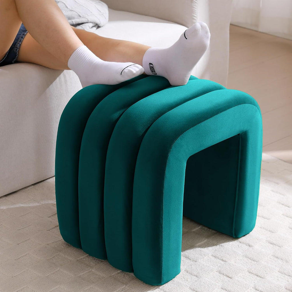 Multi-Functional Ottoman Stool, Footrest for Couch, Modern Vanity Stool for Make-up Room, Living Room and Entryway, Small Cute Footstool (Teal Velvet)