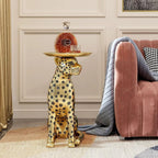 Luxury Panther Side Table with Tray, Fiberglass Resin Floor Sculpture, Decorative Accent Table for Living Room, Entryway, or Office(Black)