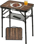 Folding TV Dinner Tray Table, Adjustable Height Sofa Snack Table | Portable Table with Storage Net, Lightweight Aluminum Couch End Table for Living Room, Bedroom, Camping, Patio, Rustic Brown