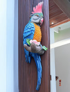Coolboy Parrot Figurine, Outdoor Resin Bird Decoration, Flapping Macaw Bird Tropical Decor Wall Sculpture, Polyresin, Blue