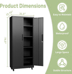 Metal Storage Cabinet with Wheels, 73" H Garage Storage Cabinet with Doors and Adjustable Shelves, Heavy Duty Locking Tool Cabinet Utility Cabinets for Home Office, Garage, Warehouse (Black)