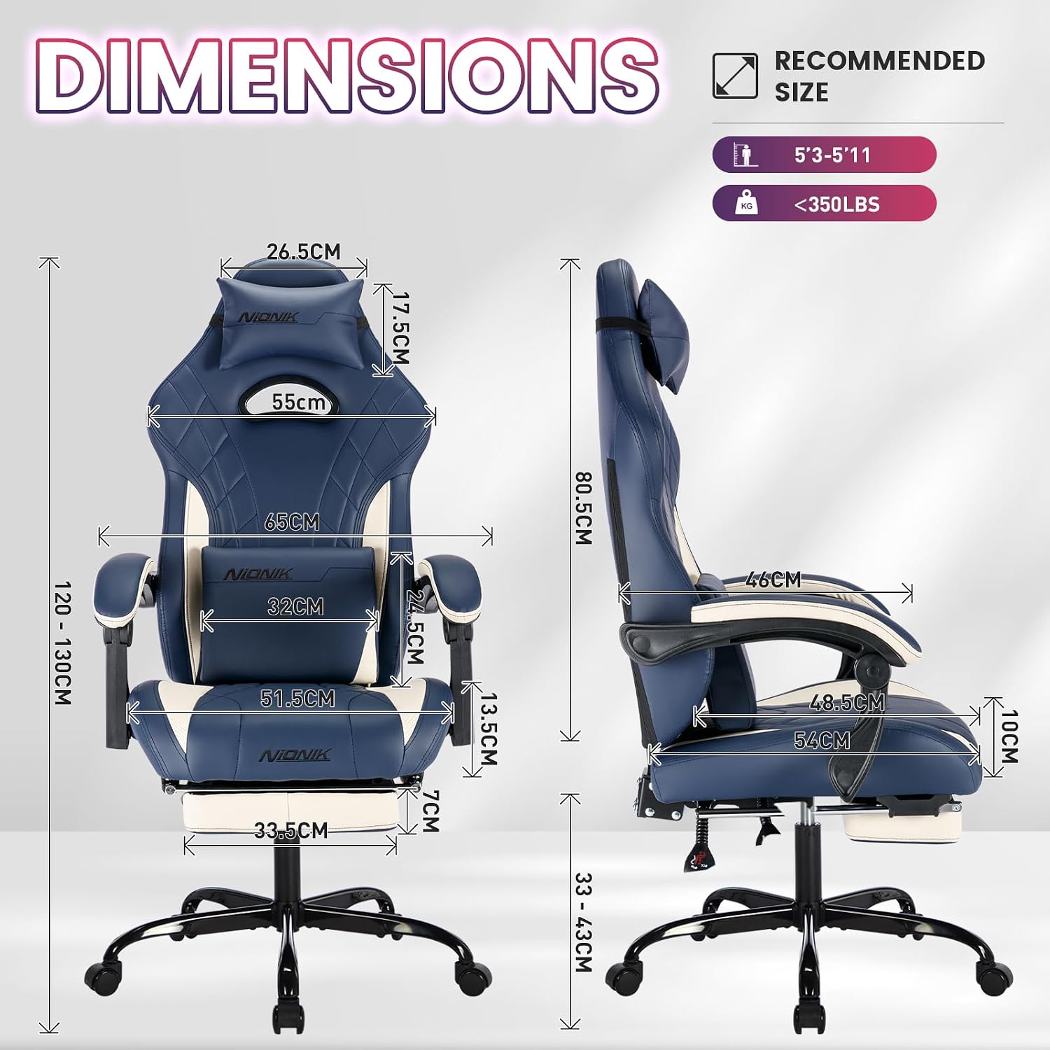 Gaming Chair with Footrest and Massage Lumbar Support, Ergonomic Computer Gamer Chair, Office Video Game Chairs (Blue)