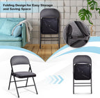 GOFLAME 6 Pack Folding Chairs, Fabric Dining Chair Set with Padded Seat & Metal Frame, Indoor Outdoor Upholstered Commercial Seat for Home Office Events Wedding Party, Grey & Black