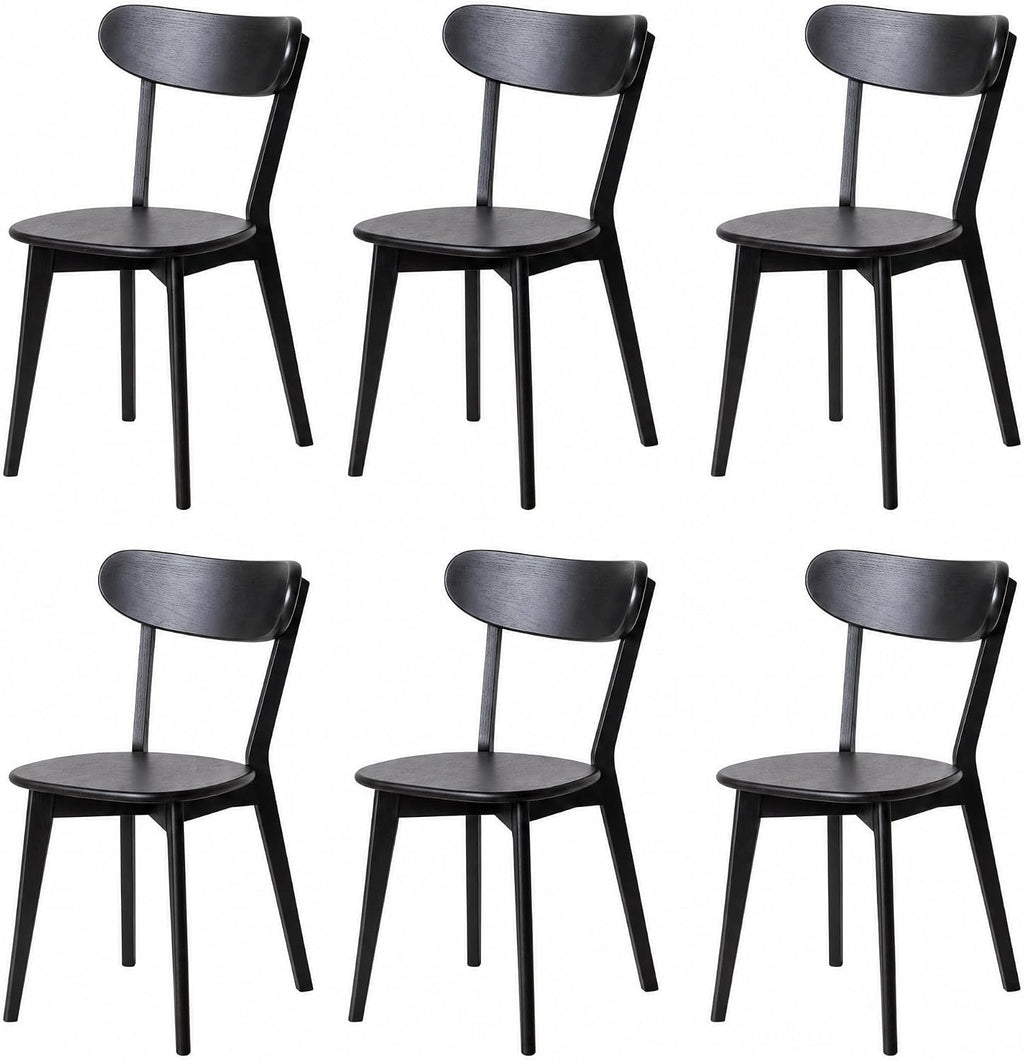 Dining Chairs, Kitchen Chairs, 100% Oak Solid Wood Modern Chair with Curved Backrest Kitchen & Dining Room Chairs Modern Chair for Living Room, Dining Room (6, Black)