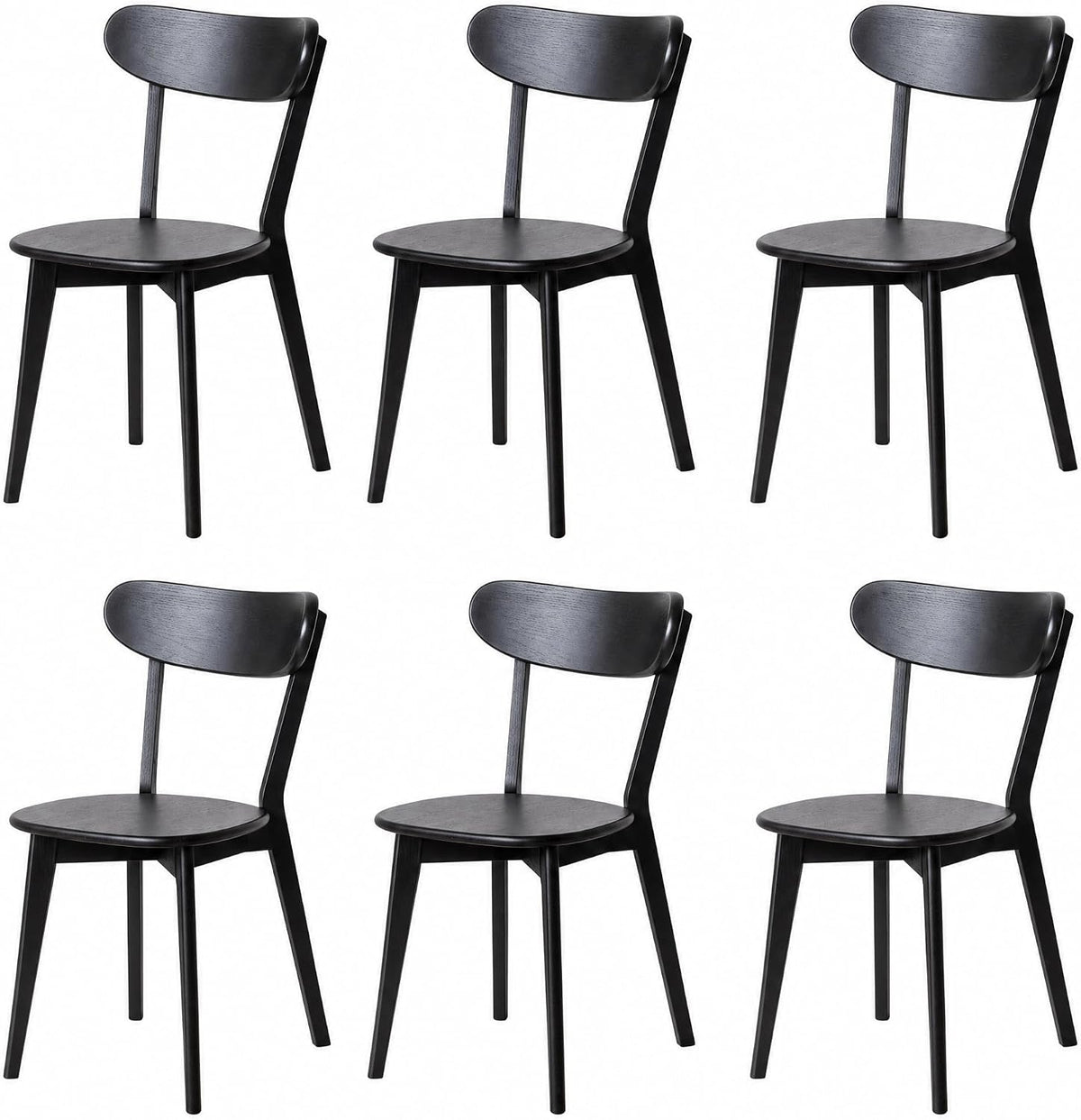 Dining Chairs, Kitchen Chairs, 100% Oak Solid Wood Modern Chair with Curved Backrest Kitchen & Dining Room Chairs Modern Chair for Living Room, Dining Room (6, Black)