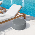 Indoor/Outdoor Inflatable Ottoman D21 x H9 inch, Round Footstool Inflatable Foot Rest Ottoman with Handle, Portable Pouf for Patio, Garden, Camping, Home, Textured Gray