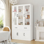 MOUMON Pantry Cabinet Kitchen Storage Cabinet with 3 Glass Doors, Kitchen Pantry with Shelves & 2 Drawers, White (47.2”W x 15.7”D x 78.7”H)