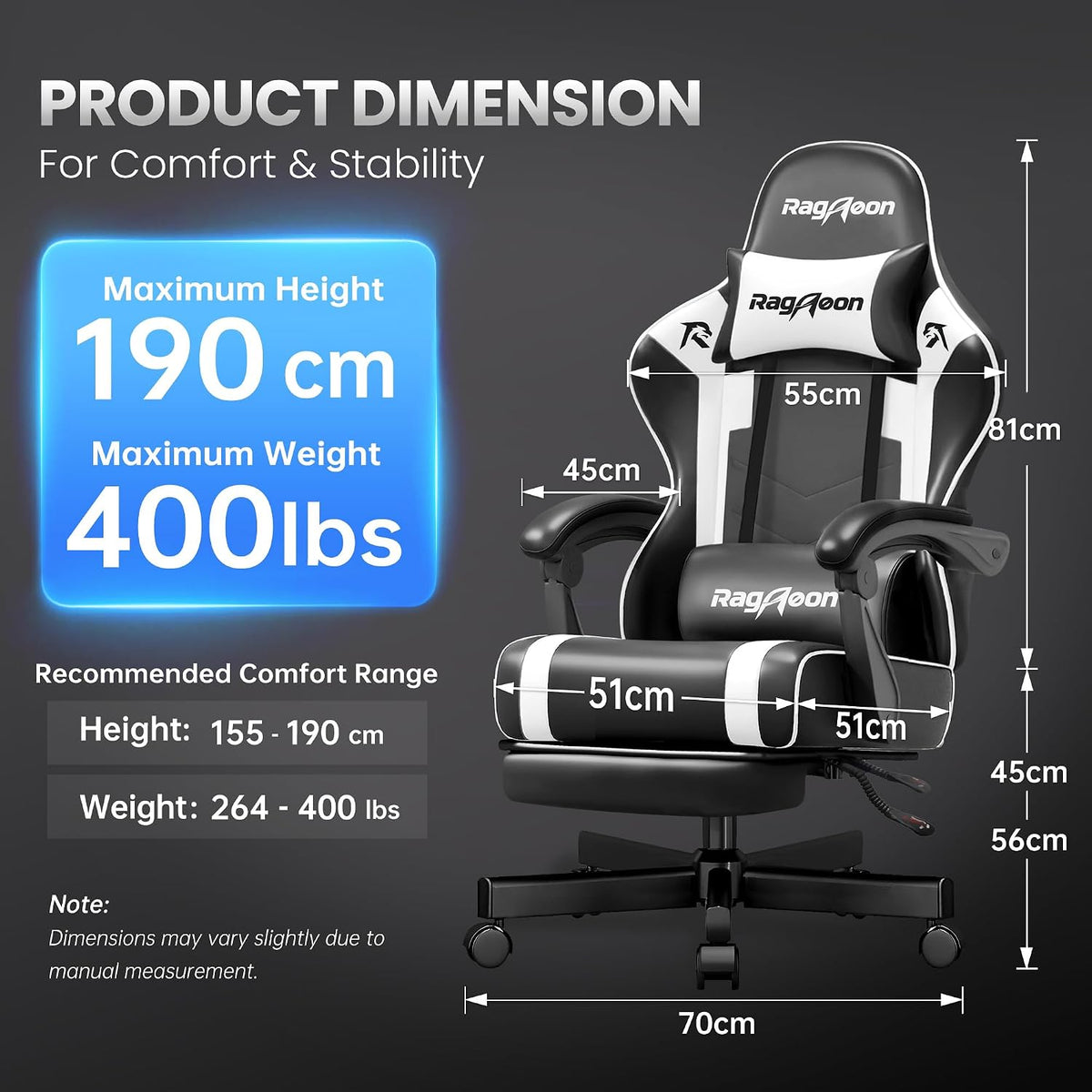 Gaming Chair for Adults Gamer Game Ergonomic PC Chair, 7-Point Support | Pocket Springs & Foam,51cm Wide Seat,Sync Armrests, 90°-135° Backrest, PU Leather, Black and White, 400lbs Load