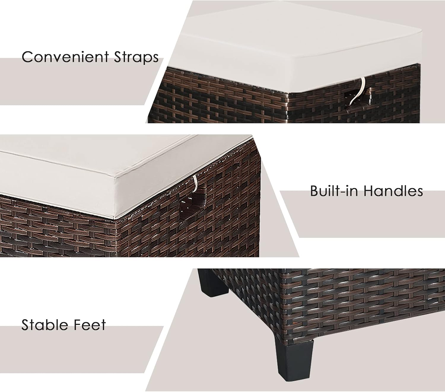 RELAX4LIFE 2-Piece Patio Ottoman Set - Wicker Footstools, All Weather PE Rattan Ottoman with Removable Cushions, Square Footrest Seat, Outdoor Stools for Garden, Porch, Pouf Ottoman (Brown)