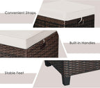 mayjooy 2-Piece Rattan Patio Ottoman, All Weather Wicker Ottoman w/Removable Cushion & Steel Frame, Outdoor Footstool Footrest Furniture (Brown) , 16”x16”x18