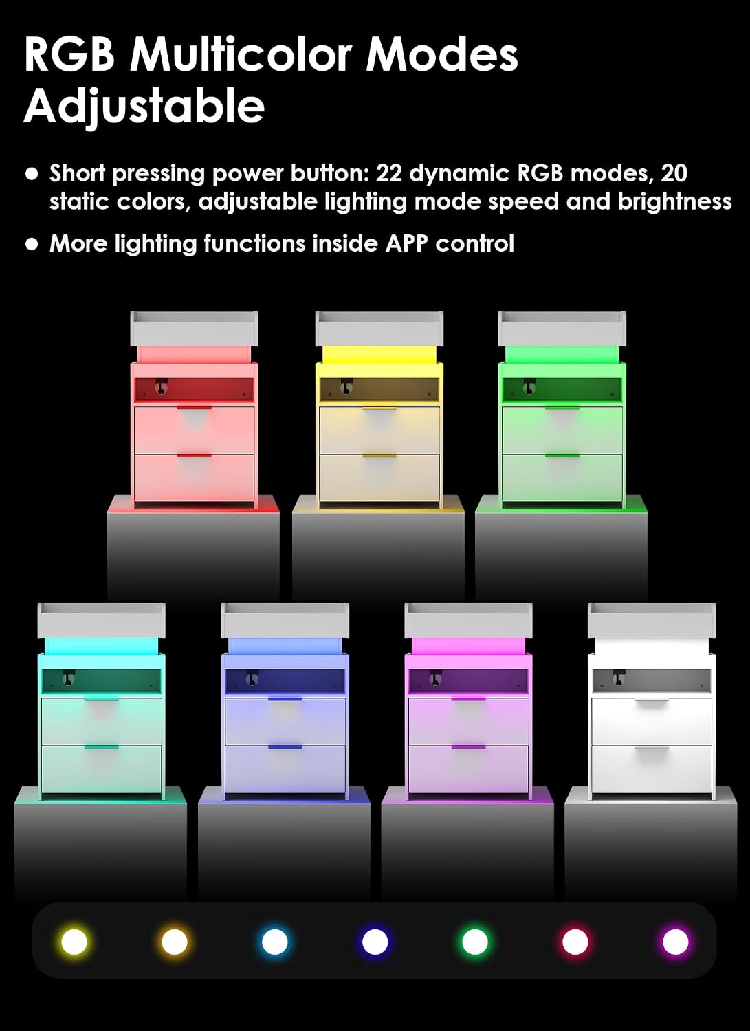 Turosur White Nightstand with Charging Station and LED Lights, Modern Beside End Table with USB and Type-C Port for Bedroom Gaming Room