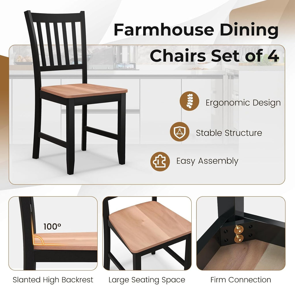 POWERSTONE Dining Chairs Set of 4, Wooden Windsor Kitchen Chair with Large Seat Spindle High Back for Kitchen and Dining Room, Black