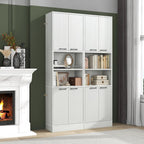 TANGZON 190CM Tall Kitchen Cupboard, 4-Door Storage Cabinet with Enclosed Cabinets, Open Compartments & Anti-tipping Kits, Freestanding Wooden Tall Sideboard for Pantry Dining Living Room (White Oak)