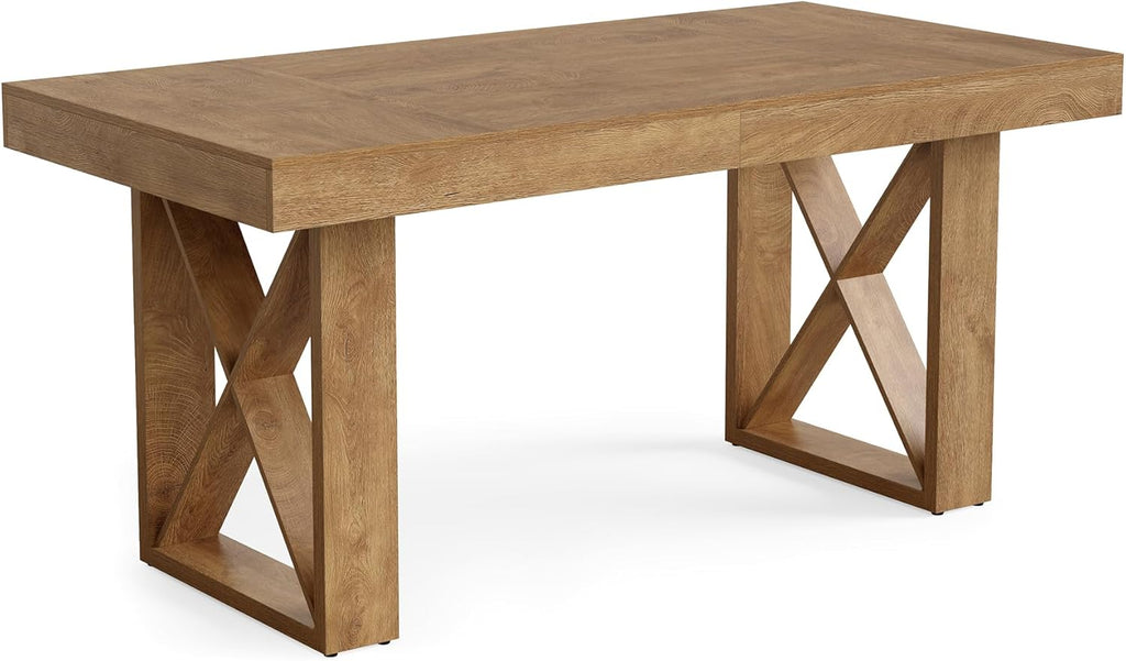 LITTLE TREE 63-Inch Dining Table for 4 People, Farmhouse Thick Appearance Design, Rustic Rectangle Kitchen Dinner Table for Dining Room, Living Room, Yellowish Brown
