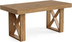 LITTLE TREE 63-Inch Dining Table for 4 People, Farmhouse Thick Appearance Design, Rustic Rectangle Kitchen Dinner Table for Dining Room, Living Room, Yellowish Brown