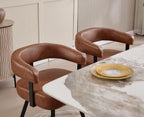 Shunzhi Brown Upholstered Leather Dining Chairs Set of 4 Modern Barrel Dining Room Chairs Comfy Kitchen Chairs Armless PU Side Chair with Curved Back for Living Room/Restaurant