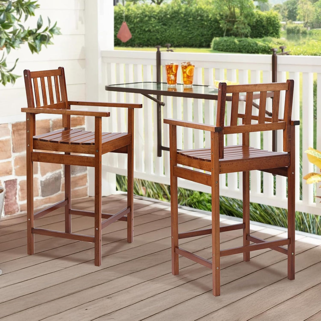 VINGLI Outdoor Bar Stools, Solid Wood Bar Stools Set of 2 Counter Height Bar Chairs for Outdoor Patio Garden Lawn