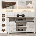 Lifewit Farmhouse TV Stand for up to 65" TV, Entertainment Center with Ajustable Shelves, Sliding Barn Door and Open Storage Spaces, TV Console for Living Room, Bedroom, Hold 300lbs, Rustic White