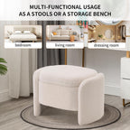 Storage Bench with Lamb Fleece Fabric, Vanity Stool Chair, Upholstered Ottoman with Small Hidden Storage for Bedroom, Living Room, Entryway, No Assembly Required, Beige
