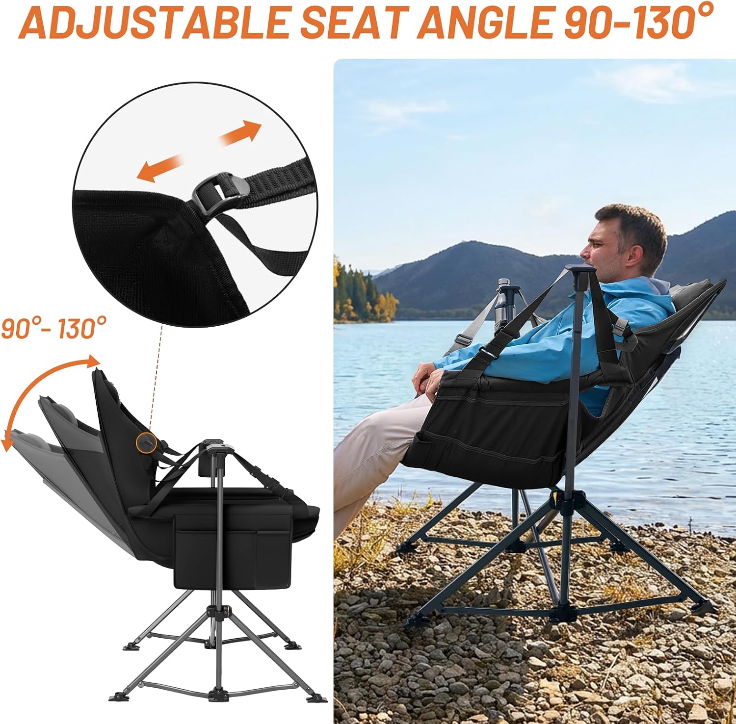 TIMBER RIDGE Hammock Camping Chair, Portable Oversized Swinging Camp Chairs | Heavy Duty Folding Hammock Chair with Adjustable Backrest, Foldable Chair for Camping, Beach and Patio, 300lbs Load, Black