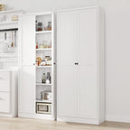 Kitchen Pantry Cabinet, 72" Tall White Metal Storage Cabinet, Kitchen Storage with 2 Doors and 5 Adjustable Shelves, Freestanding Cupboard for Living, Dining Room and Bathroom,Assemble Required