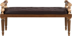 Christopher Knight Home Yae Luxurious PU Leather Upholstered End of Bed Ottoman, Wooden Living Room Ottoman Bench with Fluted Legs/Cylindrical Arm, Long Entryway Bench with Button Tufting, Brown