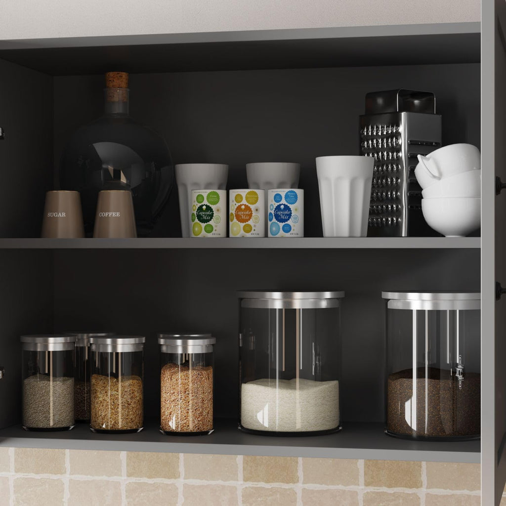 63" Kitchen Cabinet Set with Wall Mounted Cupboard and Buffet Sideboard, Pantry Storage Cabinet with Adjustable Shelves and Drawers, Shaker Style Kitchen Organizer, Grey and White