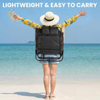 Cansky Portable Beach Chair for Adults, Outdoor Lightweight Camping Chair with Wooden Desgin Armrests, 5-Position Reclining Flat Lay, Cup Holder, Zipper Pouch, Backpack Design, No Towel Rack, Black