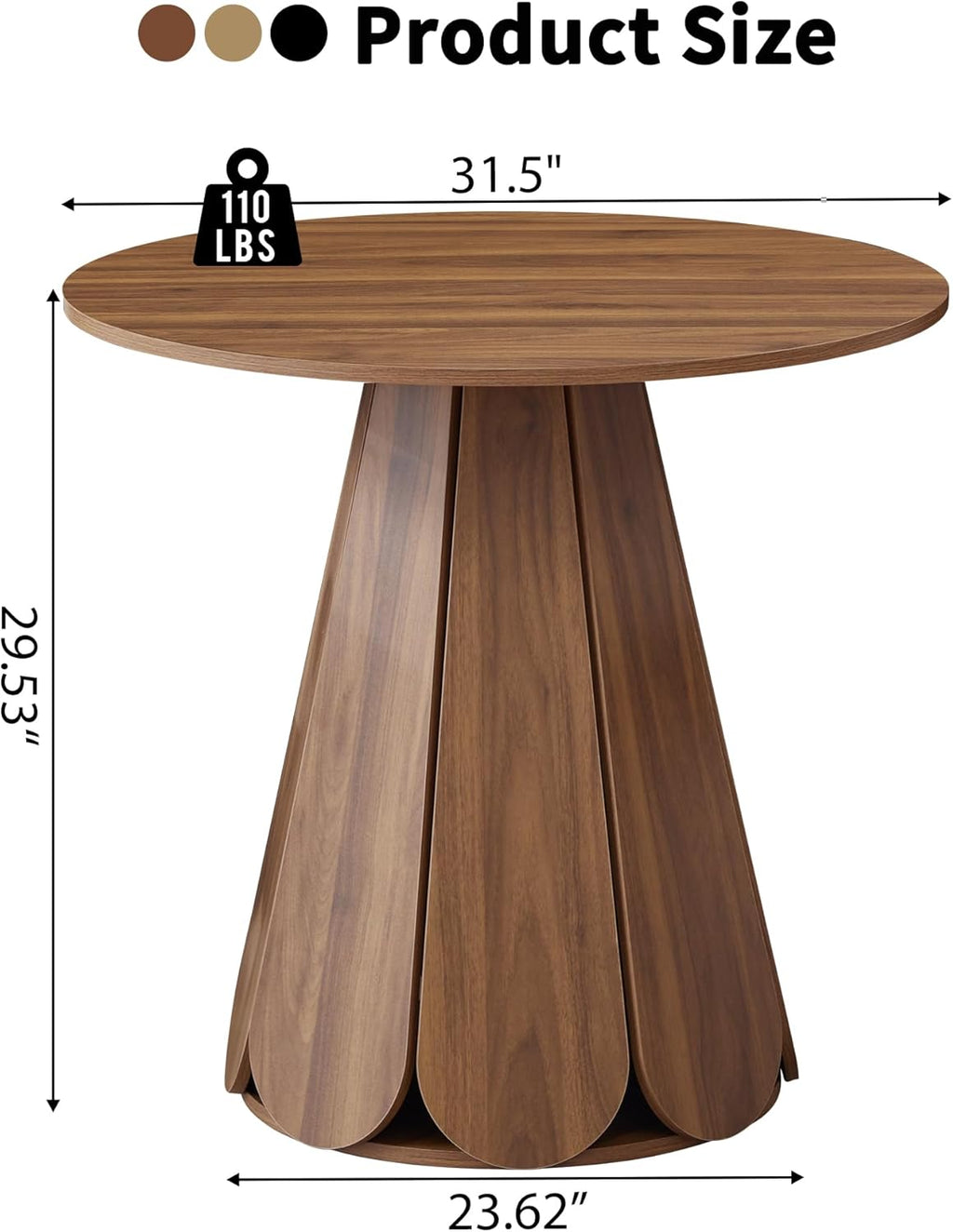 31.5" Round Dining Table for 2-4 People, Modern Small Kitchen & Dining Room Table with Pedestal Base, Space Saving Farmhouse Wood Table for Apartment & Small Spaces, Walnut