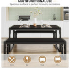 SHA CERLIN Kitchen Dining Table Set for 4 with Benches, Rustic Small Space Saving Dinette, Heavy Duty Metal Frame
