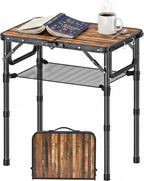 YihuiKo Folding TV Tray, Lightweight Portable Small Foldaing Table | Adjustable Height, End Side Table for Living Room Couch Bedroom, Indoor and Outdoor, Carry Handle, Storage Net
