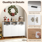 LOKO 47" W Buffet Sideboard, Kitchen Storage Cabinet with 3 Open Compartments, 3 Doors, 5-Position Adjustable Shelves, Coffee Bar Cabinet, Accent Sideboard for Living Room, White