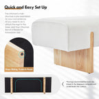 ONEVOG 55" End of Bed Bench with Upholstered Cushion & Natural Solid Wood Legs, Modern Long Ottoman Seat Foot Stool for Bedroom/Entryway/Living Room/Hallway, Support 450lbs, Boucle Fabric, White